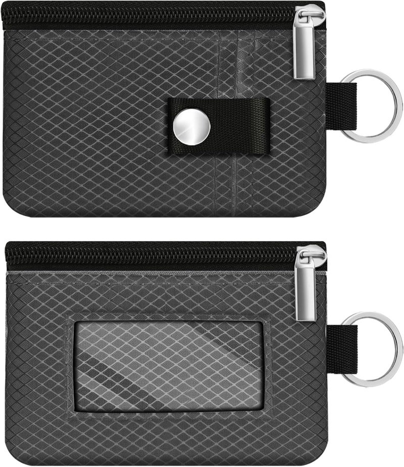 CCUMI Minimalist RFID Blocking Small Wallet with ID Window,WaterResistant Zip Id Case Wallet with Lanyard Keychain for Cards,Cash,Travel,Women,Men (DarkGrey) - Image 3